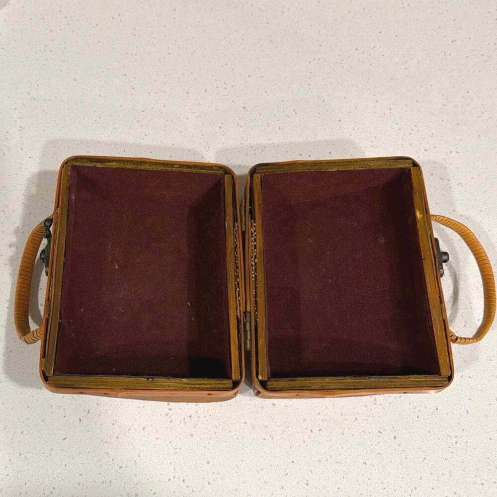 Vintage Bamboo Rattan Wood Metal Clutch Clam Shell Purse Handbag Boho - Picture 4 of 4